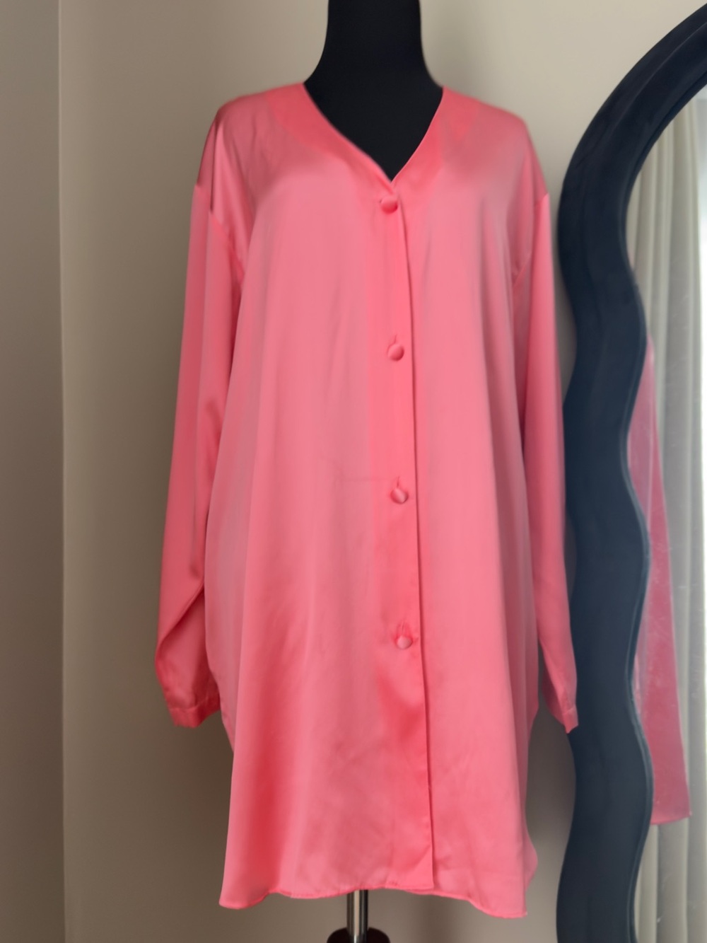 Vintage Victoria's Secret Gold Label 100% Silk Sleep Shirt Dress, Pink, Size L